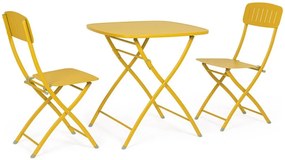 Set bistrot YVONNE con tavolo e 2 sedie in acciaio giallo ocra