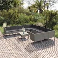 Set Divani da Giardino 12 pz con Cuscini in Polyrattan Grigio 3094502