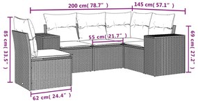 Set divano da giardino 5 pz con cuscini beige in polyrattan