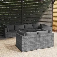 Set Divani da Giardino 7 pz con Cuscini in Polyrattan Grigio 3102477