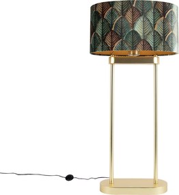 Lampada da terra in ottone con paralume ovale a foglie e interno dorato 35cm - Thijmen