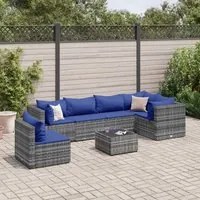 Set Divani da Giardino 7 pz con Cuscini in Polyrattan Grigio 3308183