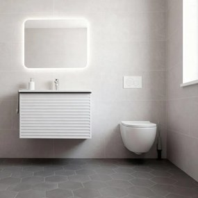 Mobile da bagno sospeso sotto lavabo Pixel stripes 1 cassetto L 60 x H 40 x P 45.5 cm bianco laccato opaco, con maniglia alluminio nero opaco
