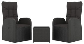 Set mobili da giardino 3 pz nero polyrattan e acciaio