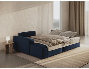 Divano letto angolare blu scuro in tessuto bouclé (angolo sinistro) Jodie - Micadoni Home