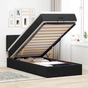 Struttura Letto Pouf Con Materasso Nero 90x190 Cm İn Velluto /