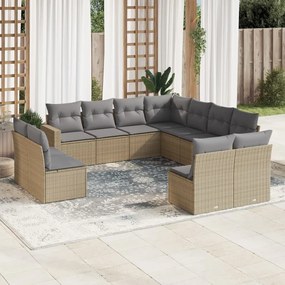 Set divani da giardino 11 pz con cuscini beige in polyrattan