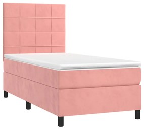 Letto a molle con materasso e led rosa 80x200 cm in velluto