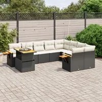 Set Divani da Giardino 10pz con Cuscini in Polyrattan Nero 3273681