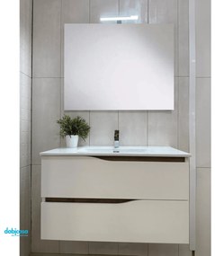 Mobile Bagno Sospeso "Smart" Da 80 Cm Composto Da Due Cassetti Lavabo E Specchio Con Lampada Led Finitura Bianco/Sherwood Natural