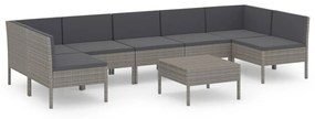 Set Divani da Giardino 8 pz con Cuscini in Polyrattan Grigio