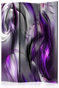 Paravento design Vortice porpora - fiori viola e grigi in un vortice rotante