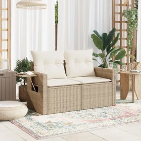 Divano da giardino con cuscini a 2 posti beige in polyrattan