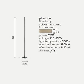 Piantana Led GENIUS in metallo verniciato Oro H165 cm