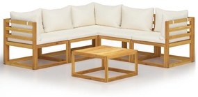 Set divani da giardino 6 pz con cuscini crema massello acacia