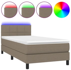 Letto a molle con materasso e led tortora 100x200cm in tessuto