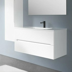 Mobile bagno sospeso 100 bianco cannettato 2 cassetti lavabo e specchio Rigo