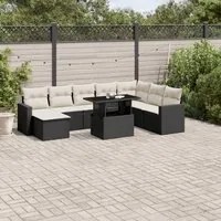 Set Divani da Giardino 9 pz con Cuscini Nero in Polyrattan 3267466