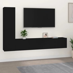 Set mobili porta tv 4 pz nero in legno multistrato