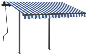 Tenda da Sole Retrattile Manuale con Pali 3,5x2,5m Blu e Bianca