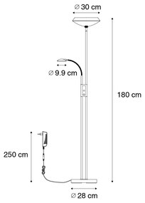 Lampada da terra nera con LED e dimmer con luce di lettura - Fez