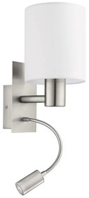 Applique Moderna Pasteri Acciaio Nichel Satinato Stoffa Bianco 1 Luce E27 Ip20