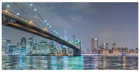 Stampa su tela Ponte Brooklyn illuminato1, multicolore 140 x 70 cm