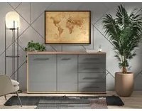 Credenza moderna 4 cassetti e 2 ante, Grigio grafite e Rovere ZFM76411011