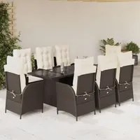 Set da Pranzo da Giardino 9pz con Cuscini Marrone in Polyrattan 3213119