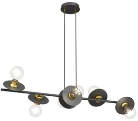 Lampadario 6 Luci Eos In Acciaio Nero E Oro Con Barra E Diffusori A Piatti