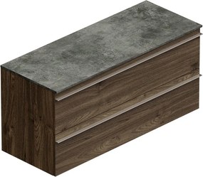 Mobile Linea 120 H55 P45 in laminato rovere cotto 2 cassetti a chiusura ammortizzata e top gres nero Creta