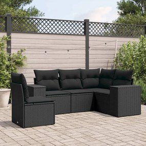 Set divani da giardino 5 pz con cuscini in polyrattan nero