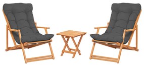 Set 2 poltrone sdraio grigio con tavolino in legno