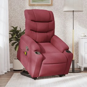 Poltrona Alzapersona Massaggio Reclinabile Rosso Vino Tessuto /