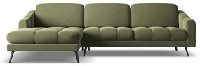 Divano angolare verde (con penisola a sinistra) con rivestimento in velluto Nalu – Makamii