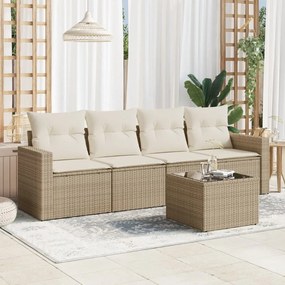 Set Divano da Giardino 5 pz con Cuscini Beige in Polyrattan