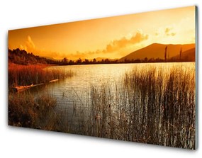 Quadro acrilico Lago di paesaggio al tramonto 100x50 cm