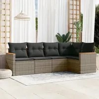 Set Divano da Giardino 5 pz con Cuscini Grigio in Polyrattan 3225948