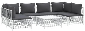 Set salotto da giardino 7 pz con cuscini in acciaio bianco