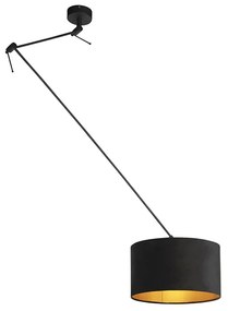 Lampada a sospensione nera con paralume in velluto nero con oro 35 cm - Blitz