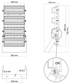 Faro Modulare LED 800W IP66, 167lm/W, Dimmerabile DALI - INVENTRONICS Colore  Bianco Naturale 4.000K, Scegli l'angolo di illuminazione 90°, Scegli le staffe dei moduli Orientabili