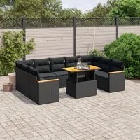 Set Divani da Giardino 11 pz con Cuscini in Polyrattan Nero 3273246