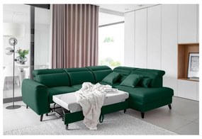 Divano angolare verde allungabile/con contenitore (con penisola a destra/a L) e rivestimento in velluto Noble – ELTAP