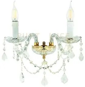 Applique opera 2 luci cristallo e oro attacco e14 l.37cm