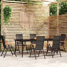 Set mobili da pranzo per giardino 7 pz nero