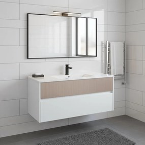 Mobile da bagno sospeso sotto lavabo Niwa 2 cassetti L 119.5 x H 50 x P 45.5 cm bianco laccato e sabbia cannettato