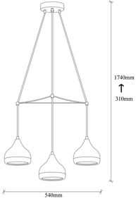 Lampadario a sospensione su cavo YILDO 3xE27/40W/230V nero/rame