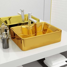 Lavandino Con Foro Per Rubinetto 45x32x12,5 Cm İn Ceramica Oro /