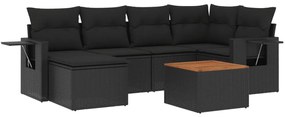 Set divani da giardino con cuscini 7pz nero polyrattan