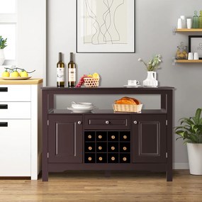 Costway Credenza per cucina con porta bottiglie di vino a forma incrociata, Mobile da cucina con mensola aperta Caffè